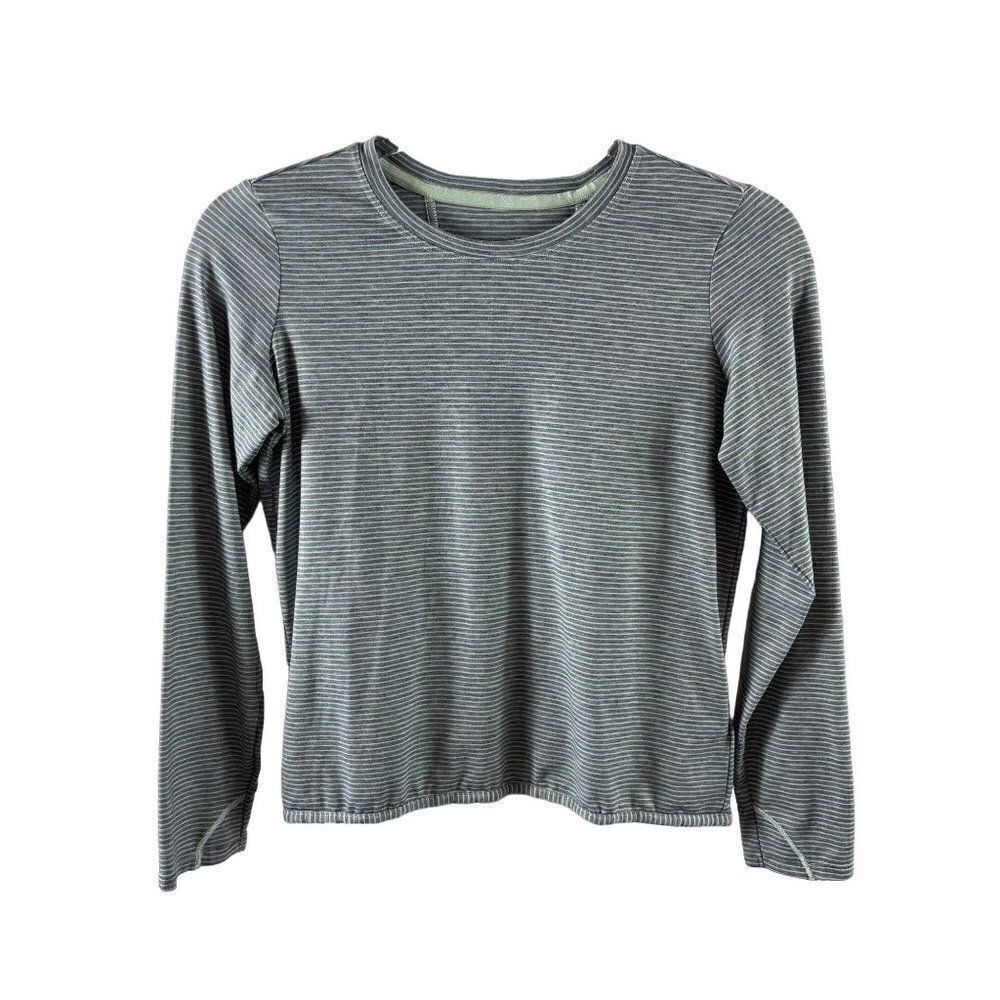 Athleta Girl Be Bold Stripe Long Sleeve Top Size Large 12 Heather Gray Athletic
